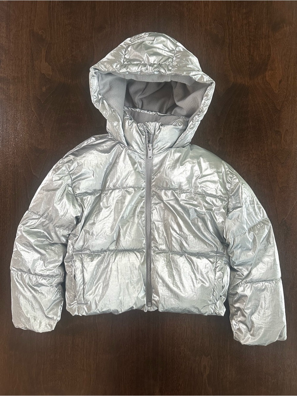 GAP kids girl’s silver metallic fleece lined puffer coat jacket S Flawless!